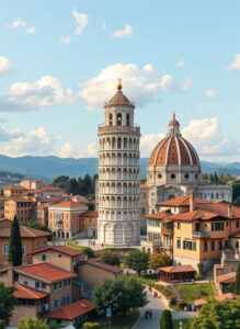 Paisaje en con vista a la torre de pisa italia – Viajeros por el Mundo