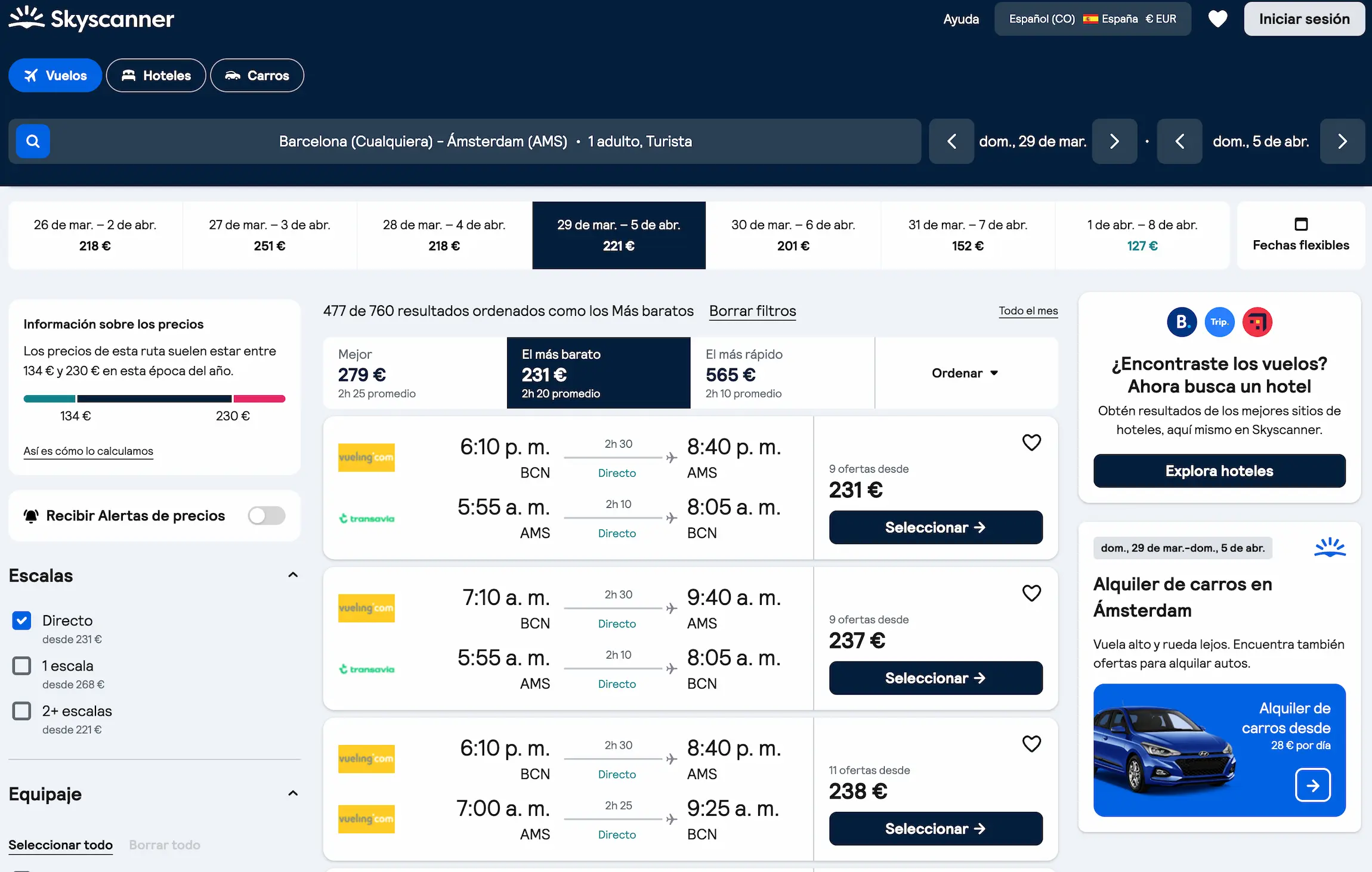 vuelo barcelona amsterdam 231 euros directo vueling transavia semana santa 2026 skyscanner - Los Viajeros por el Mundo