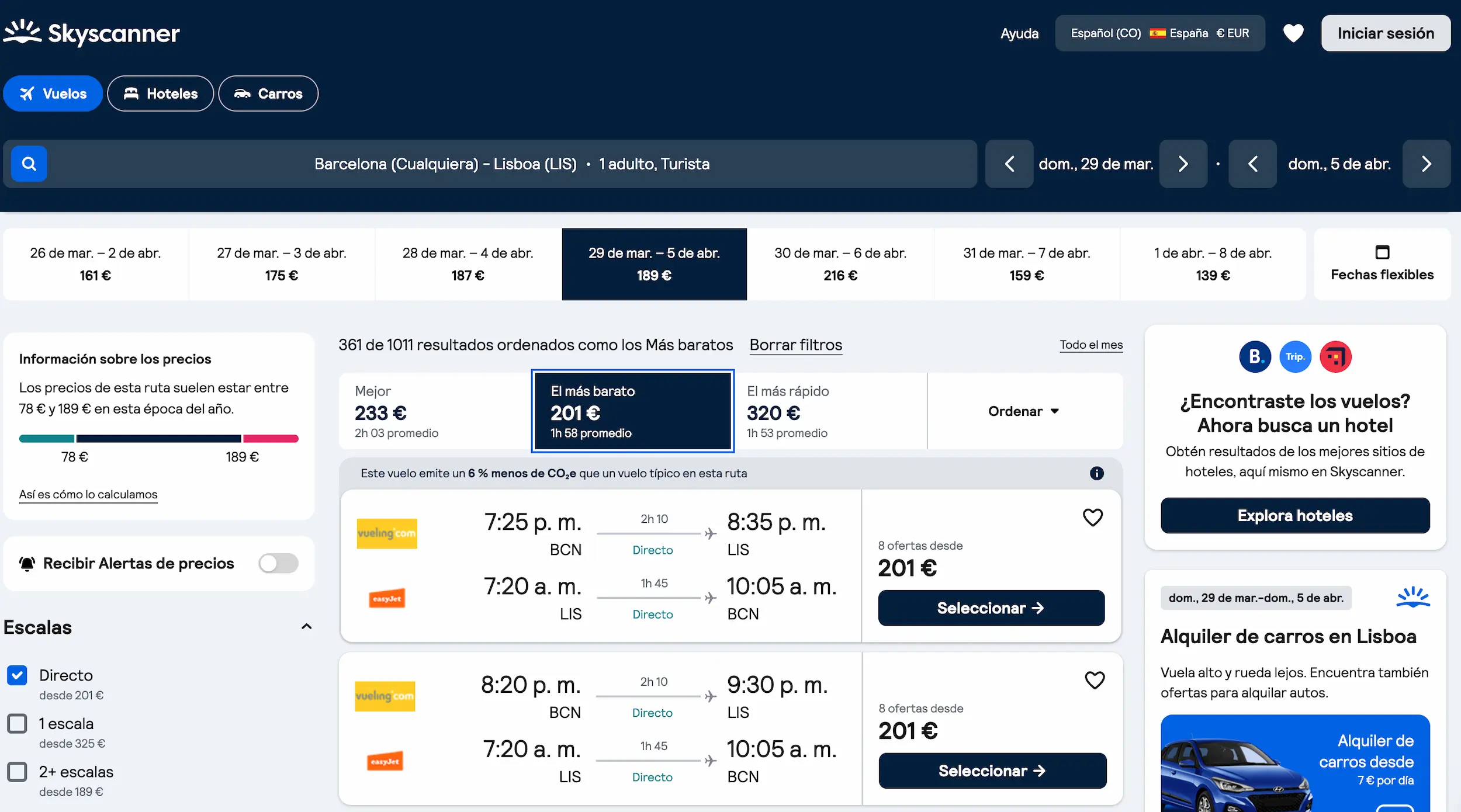 vuelo barcelona lisboa 201 euros directo vueling easyjet semana santa 2026 skyscanner - Los Viajeros por el Mundo