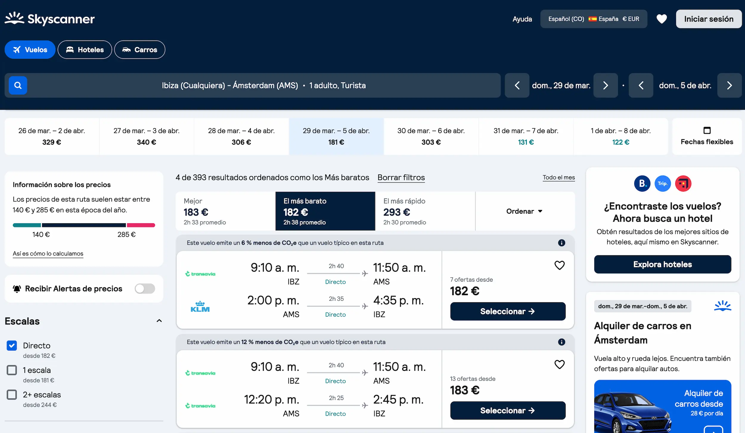 vuelo ibiza amsterdam 182 euros directo transavia klm semana santa 2026 skyscanner - Los Viajeros por el Mundo