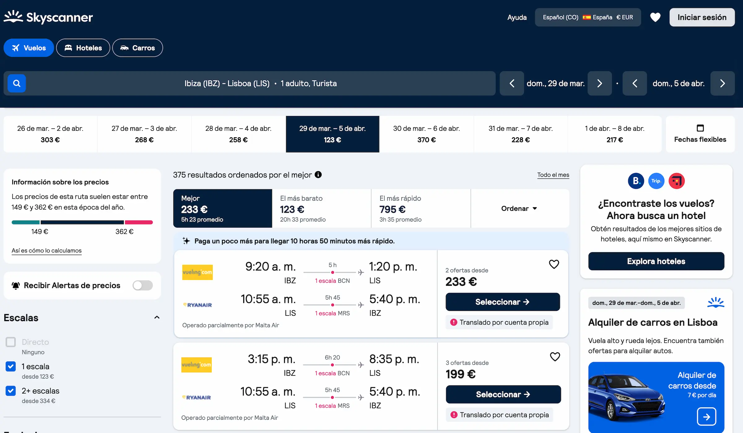 vuelo ibiza lisboa 123 euros con escala vueling semana santa 2026 skyscanner - Los Viajeros por el Mundo