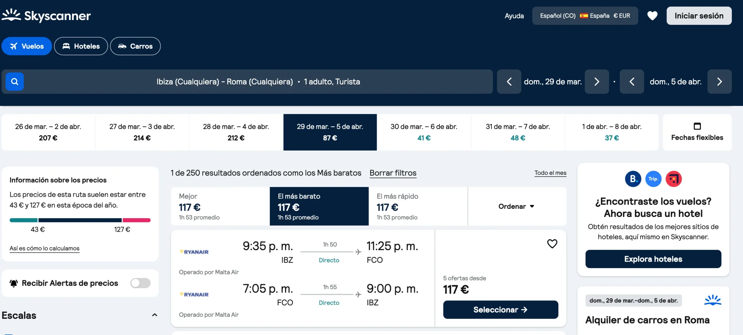vuelo ibiza roma 87 euros directo ryanair semana santa 2026 skyscanner - Los Viajeros por el Mundo