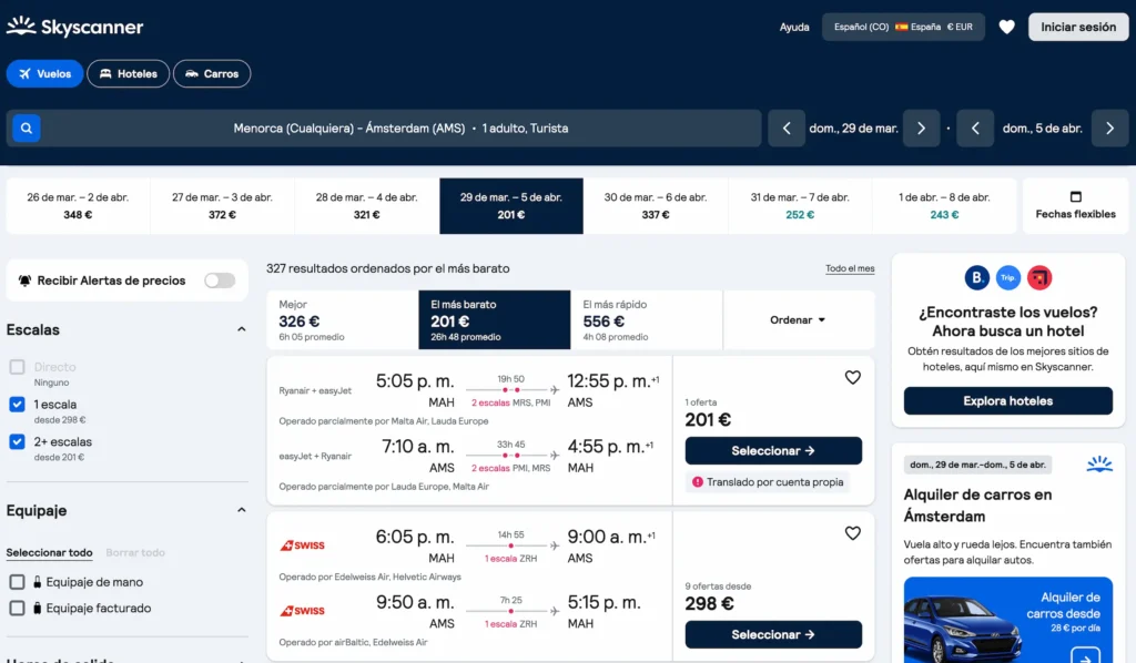 Vuelo Menorca Ámsterdam 201 Euros Semana Santa 2026 - Los Viajeros por el Mundo vuelo menorca amsterdam 201 euros con escala semana santa 2026 skyscanner - Los Viajeros por el Mundo