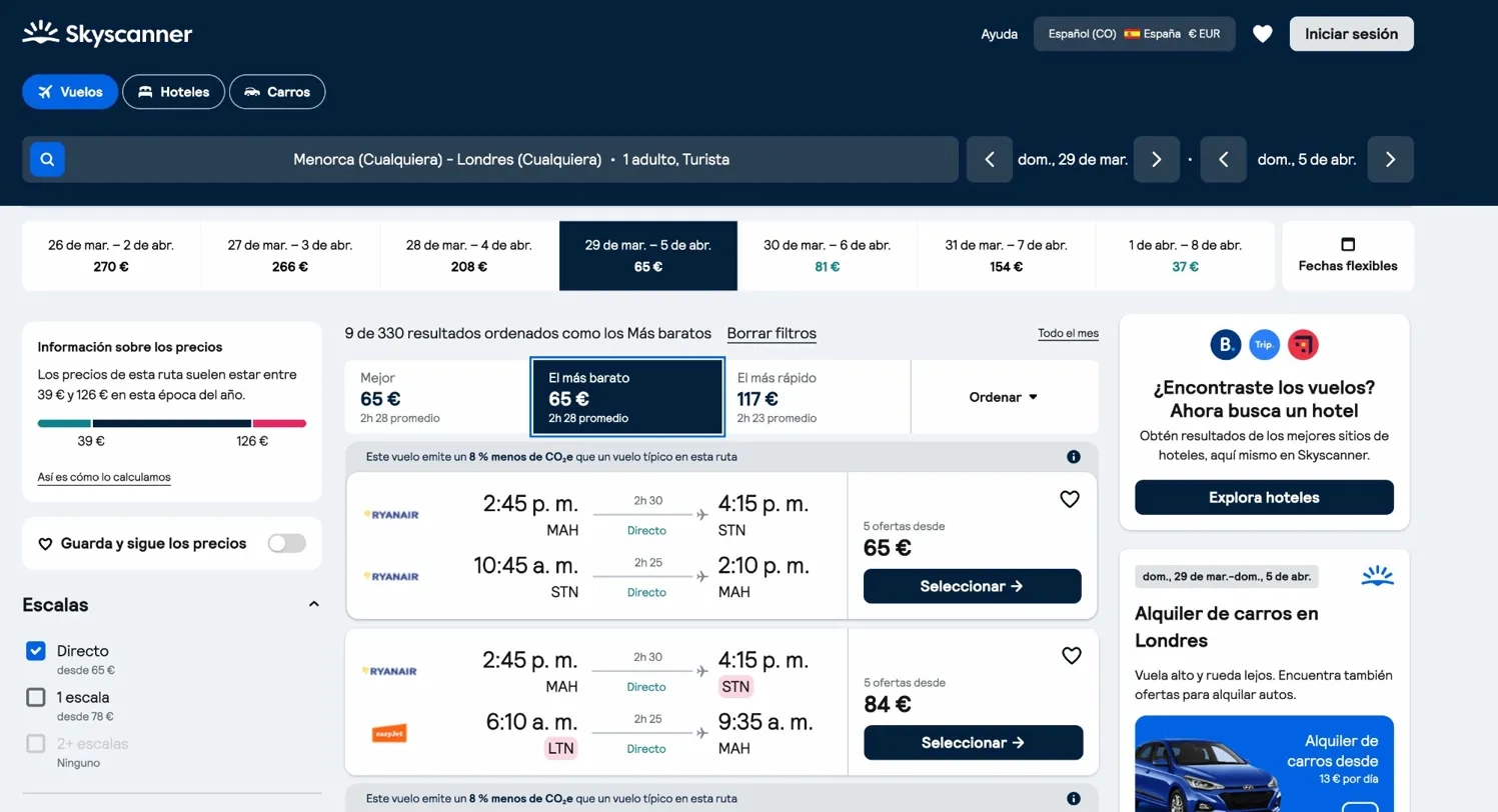 vuelo menorca londres 65 euros directo ryanair semana santa 2026 skyscanner - Los Viajeros por el Mundo