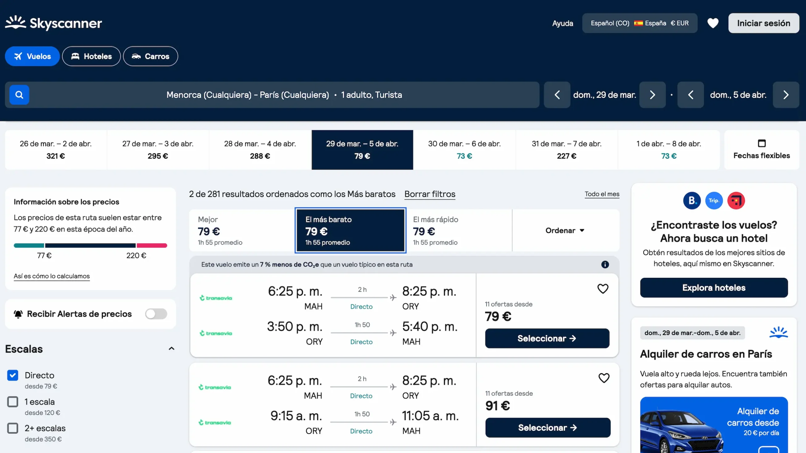 vuelo menorca paris 79 euros directo transavia semana santa 2026 skyscanner - Los Viajeros por el Mundo