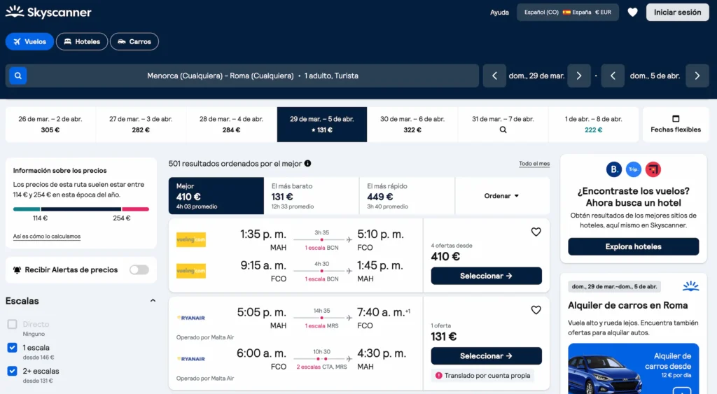 Vuelo Menorca Roma 131 Euros Semana Santa 2026 - Los Viajeros por el Mundo vuelo menorca roma 131 euros con escala semana santa 2026 skyscanner - Los Viajeros por el Mundo
